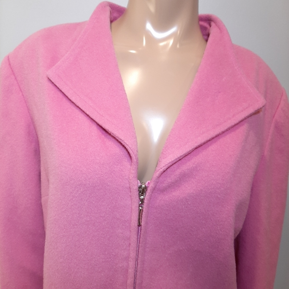 Louben Wool Cashmere Blazer Jacket Womens Size 16 Felted Barbie Bubblegum Pink - Picture 2 of 14
